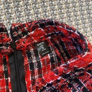 Red tweed blazer and skirt set